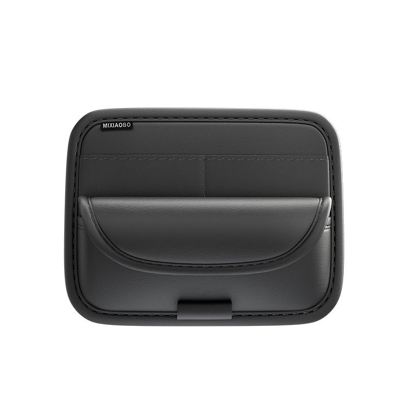 Black pouch with a visible brand logo on a white background