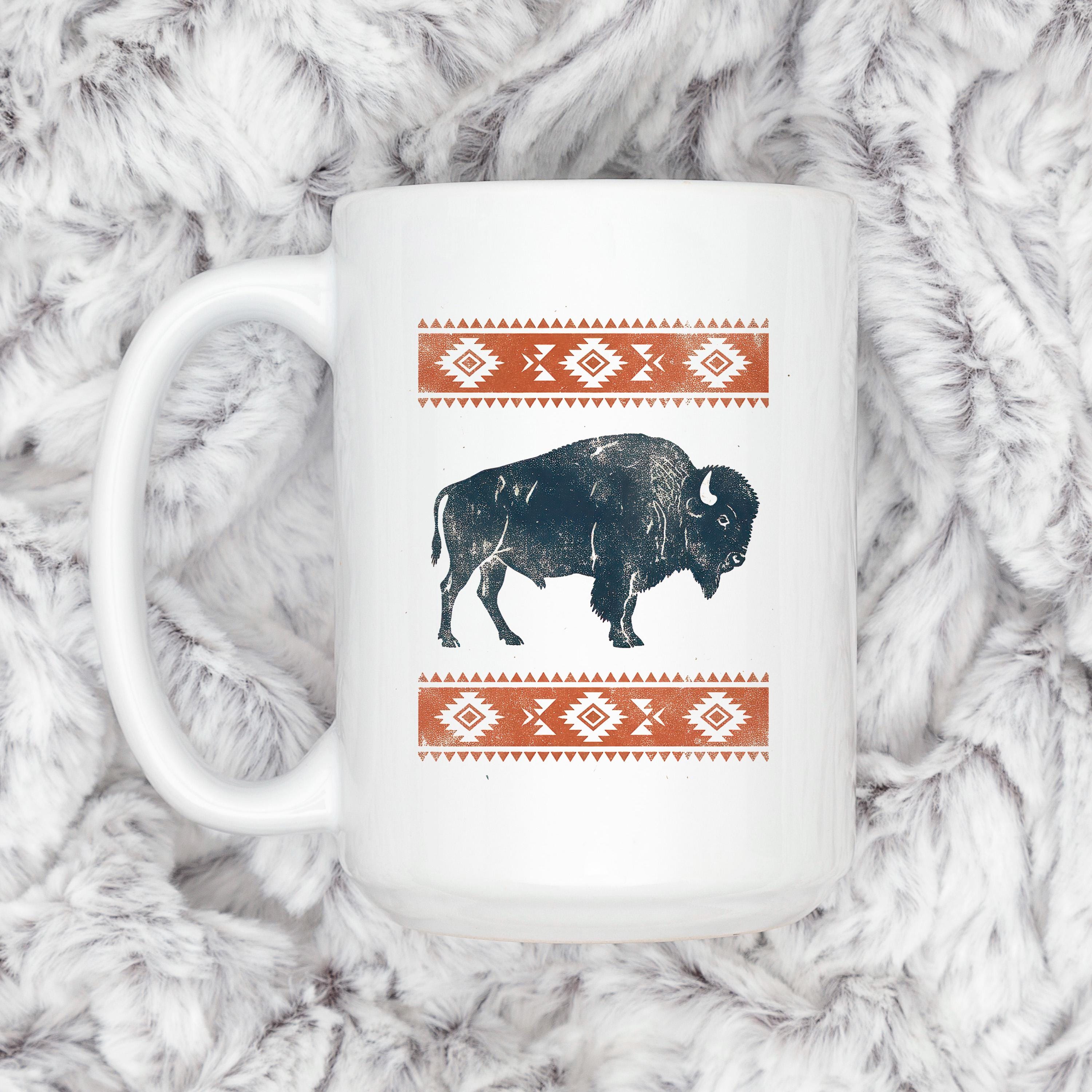 Rustic Buffalo Mug – Western Coffee Cup With Bison Design & Southwest Pattern