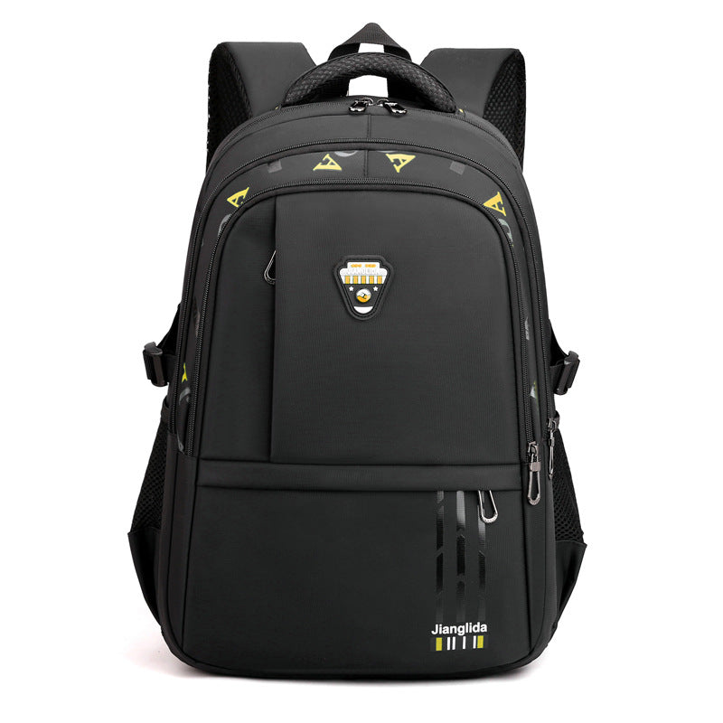 Black backpack on a white background