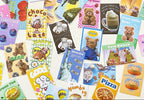 Collection of colorful material stickers with various designs on a white background.