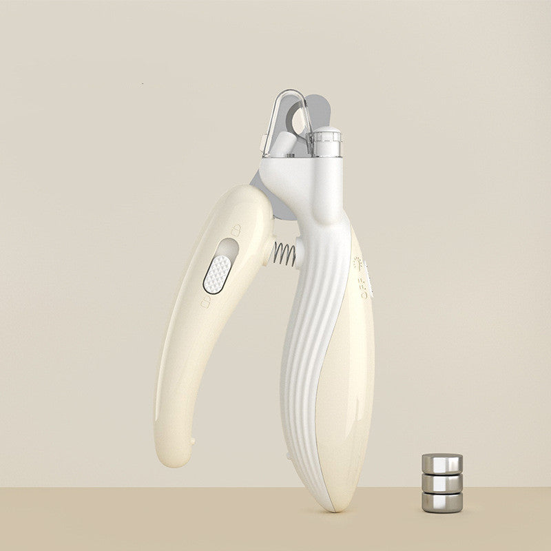 White electronic device with a cylindrical component on a beige background