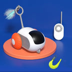 Pet toy with remote control on a blue background.