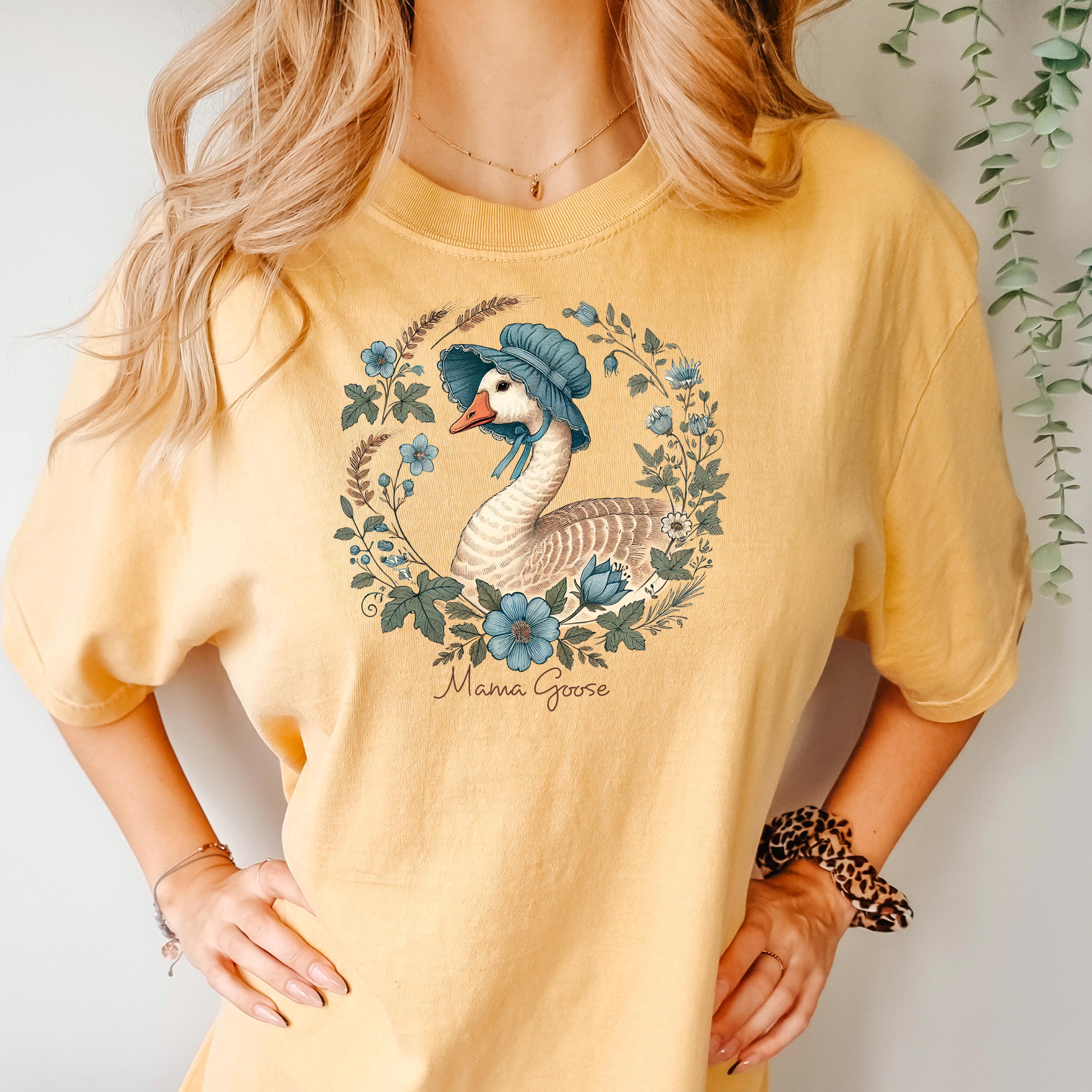 Mama Goose T-Shirt – Comfort Colors Tee With Floral Bonnet | Vintage Goose Shirt