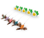 Cat toy with colorful birds and flowers on a white background