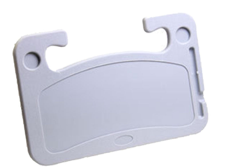 Gray plastic tray with cutouts on a white background
