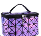 Geometric patterned makeup bag on a white background