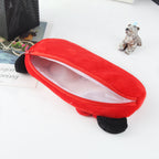 Red pouch with black accents on a white surface