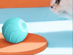 Automatic cat ball toy with a cat on an orange and blue background