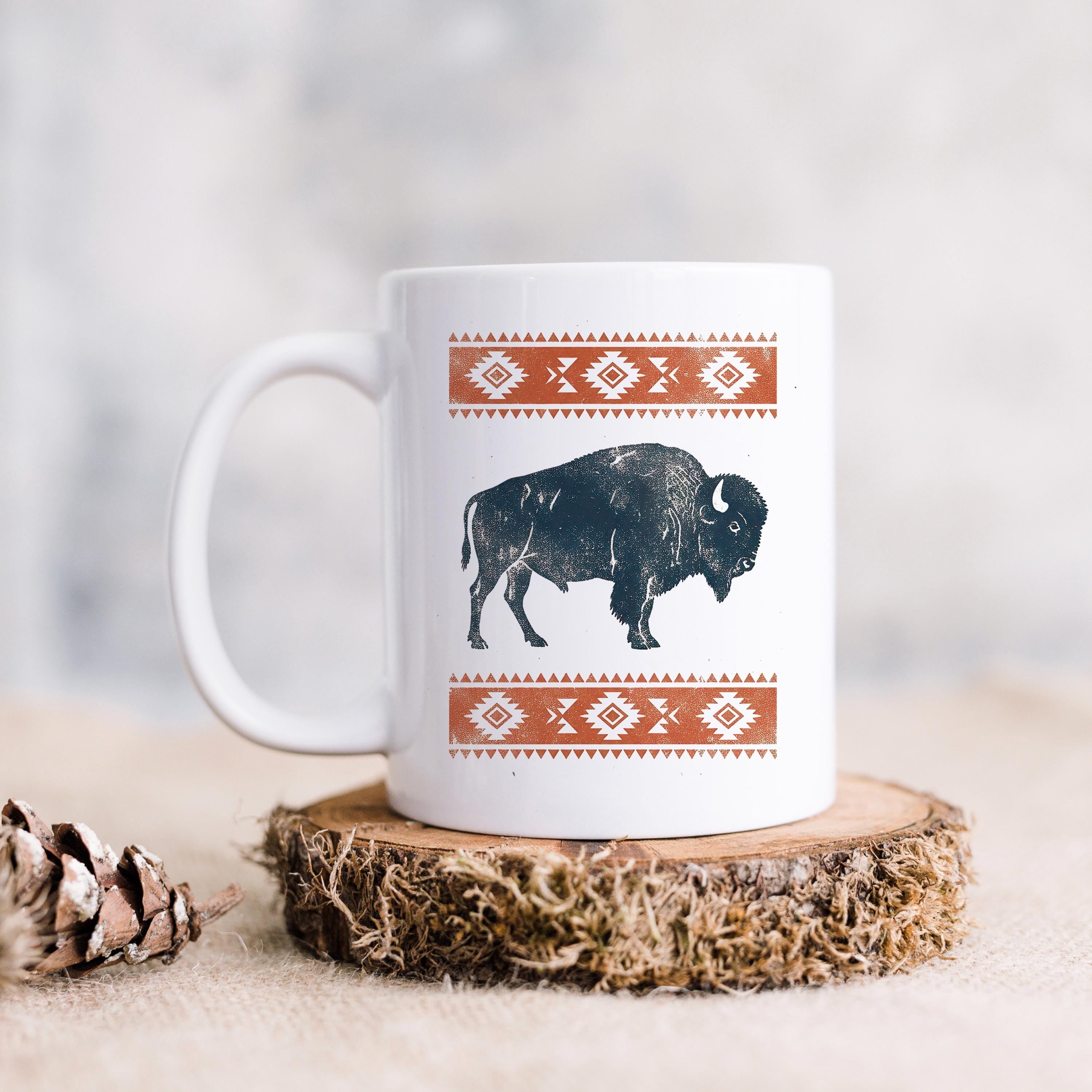 Rustic Buffalo Mug – Western Coffee Cup With Bison Design & Southwest Pattern
