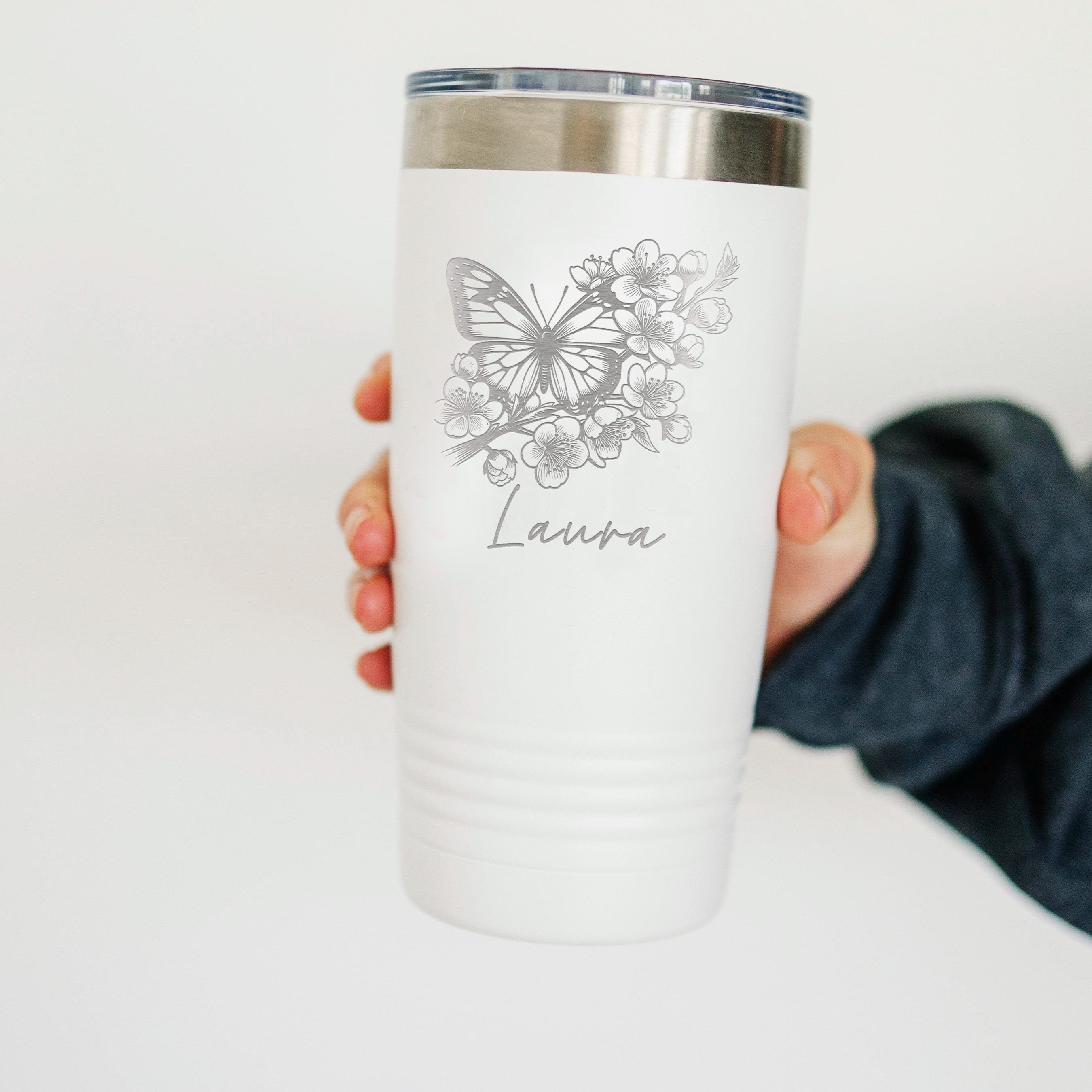 Personalized Butterfly Tumbler - Custom Insulated 20 oz Stainless Steel Mug