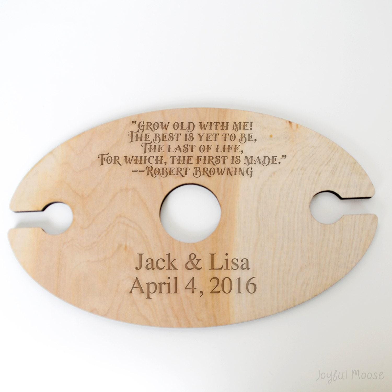 Personalized Wood Wine Holder - Engraved Couple Names Rustic Wine Carrier