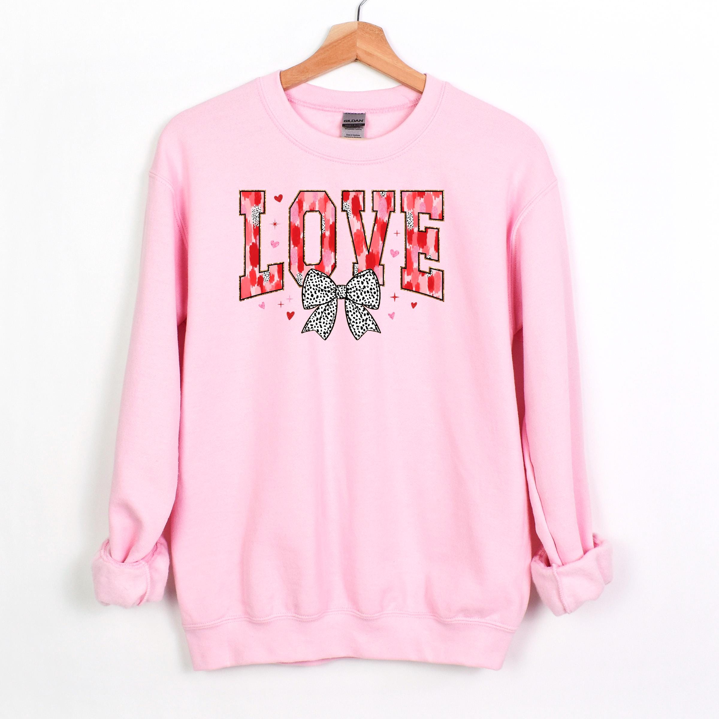 Valentine's Day Sweatshirt - Cute Love Gift Pink Polka Dot Coquette Bow Casual