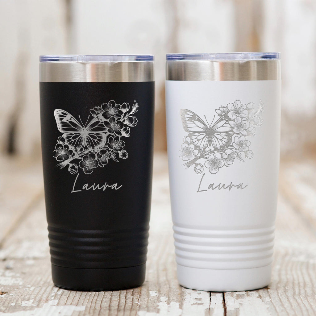 Personalized Butterfly Tumbler - Custom Insulated 20 oz Stainless Steel Mug