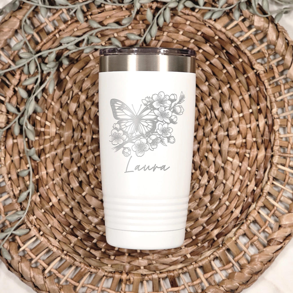 Personalized Butterfly Tumbler - Custom Insulated 20 oz Stainless Steel Mug