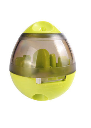 Pet toy with a transparent body and colored top and bottom.