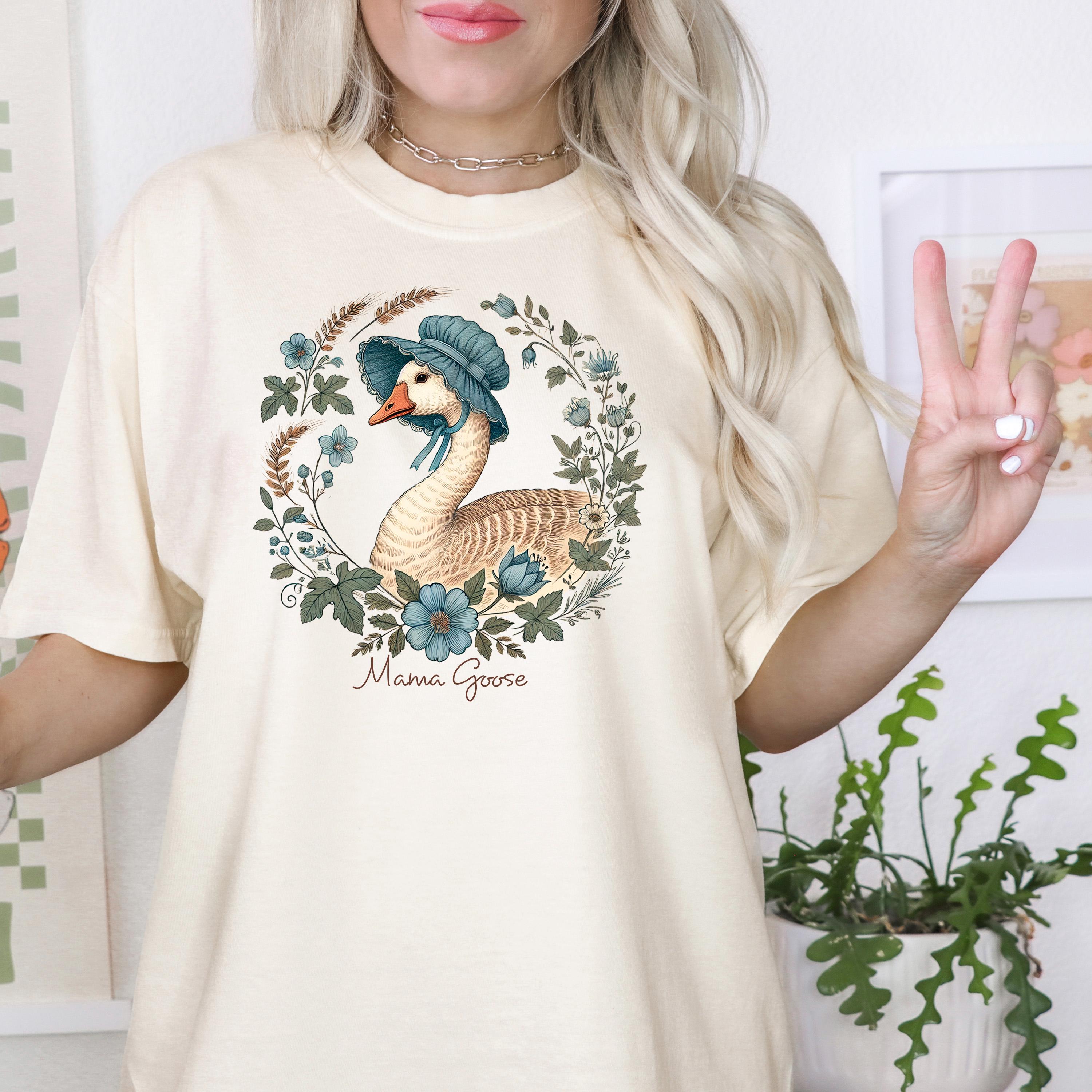 Mama Goose T-Shirt – Comfort Colors Tee With Floral Bonnet | Vintage Goose Shirt