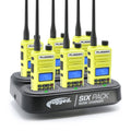 6 Pack - Rugged GMR2 PLUS - GMRS and FRS Two Way Handheld Radios with Bank Charger - Safety Orange