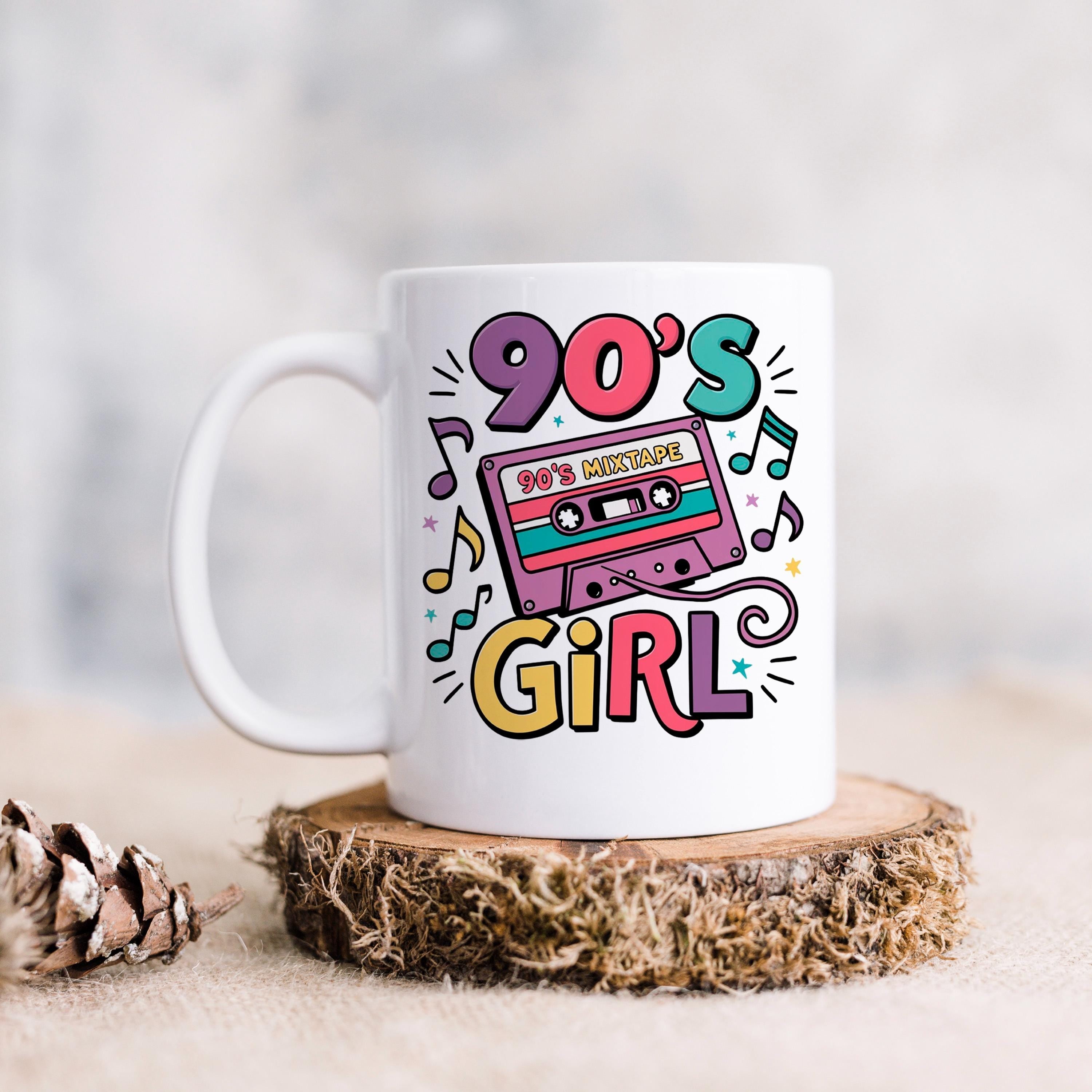 90s Girl Coffee Mug – Retro Cassette Tape Design | Microwave Safe Ceramic Cup