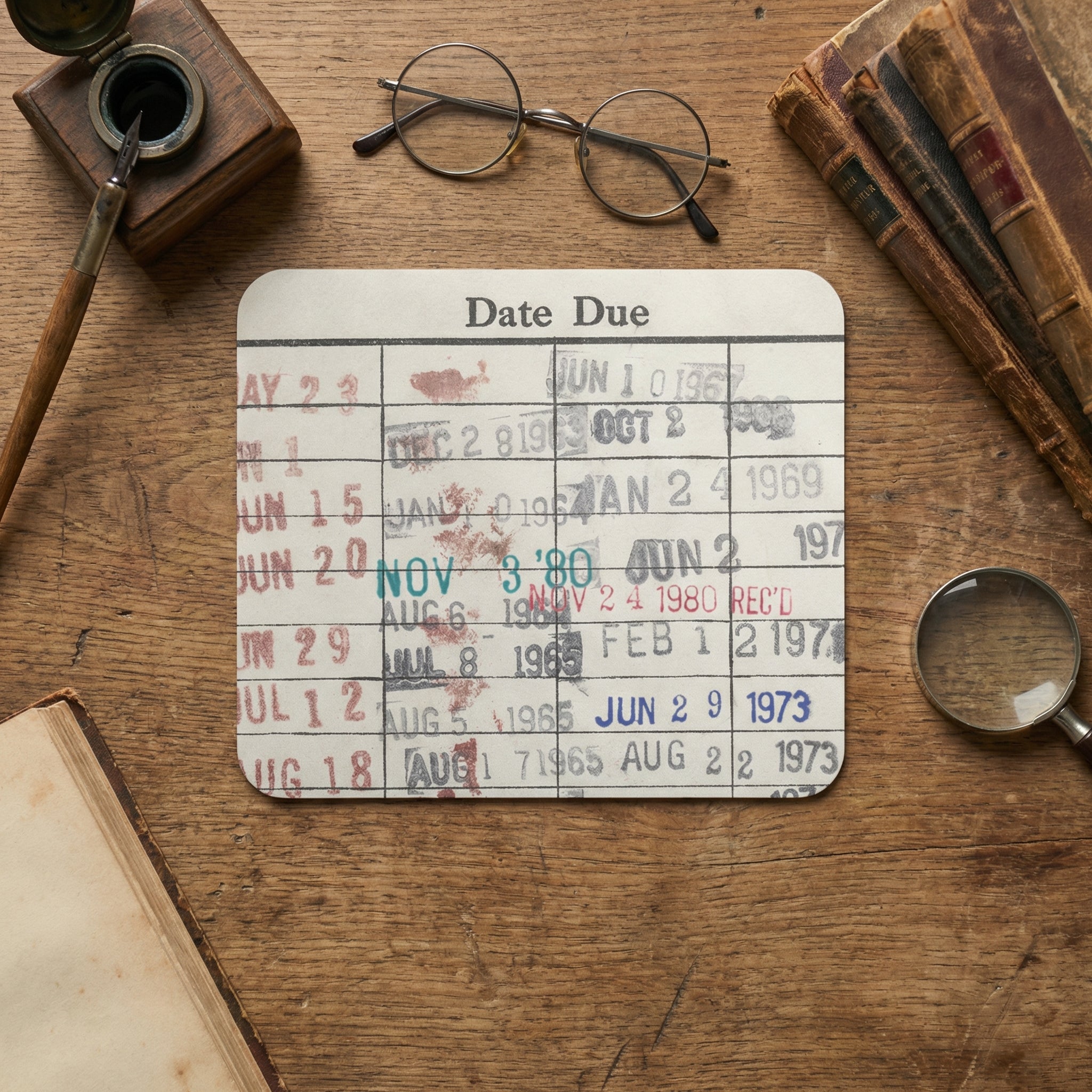 Book Mouse Pad - Vintage Library Card Desk Accessory With Comfortable Wrist Support