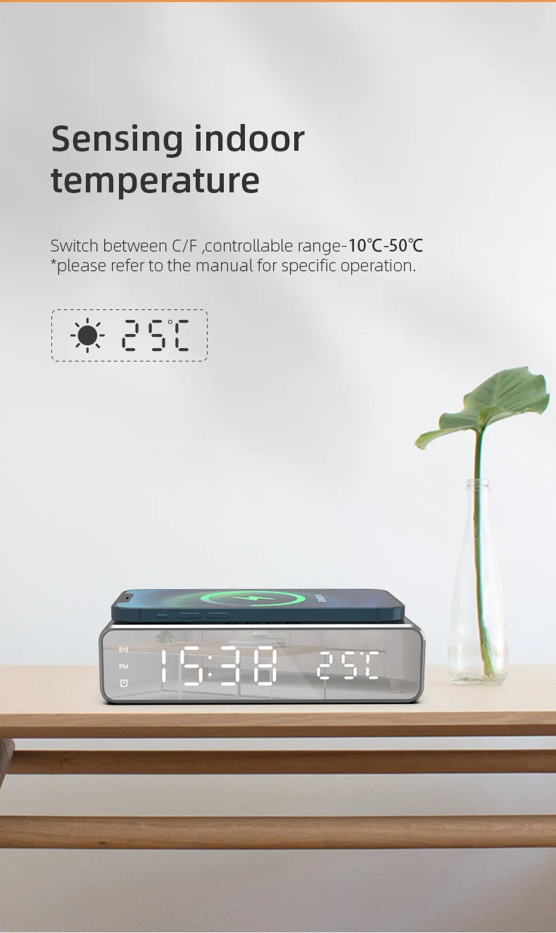 LED Alarm Clock with Wireless Charger