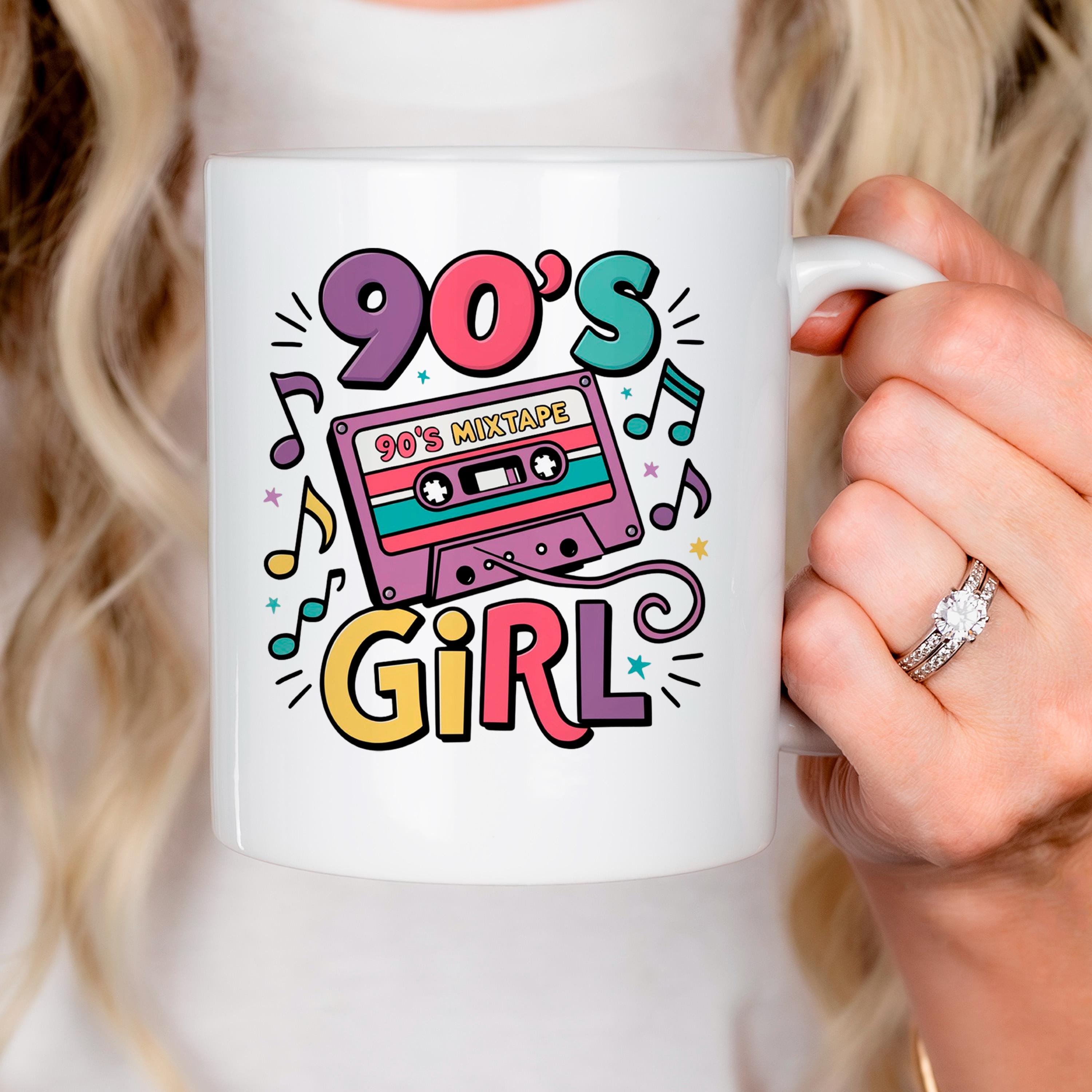 90s Girl Coffee Mug – Retro Cassette Tape Design | Microwave Safe Ceramic Cup