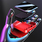 Power bank with internal components displayed on a dark background