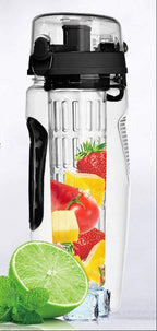 BPA-free water bottle with fruit infuser on a white background
