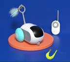 Toy robot with remote control on a blue background