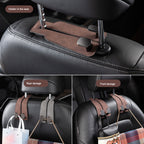 Car headrest organizer with storage straps attached to a car seat.