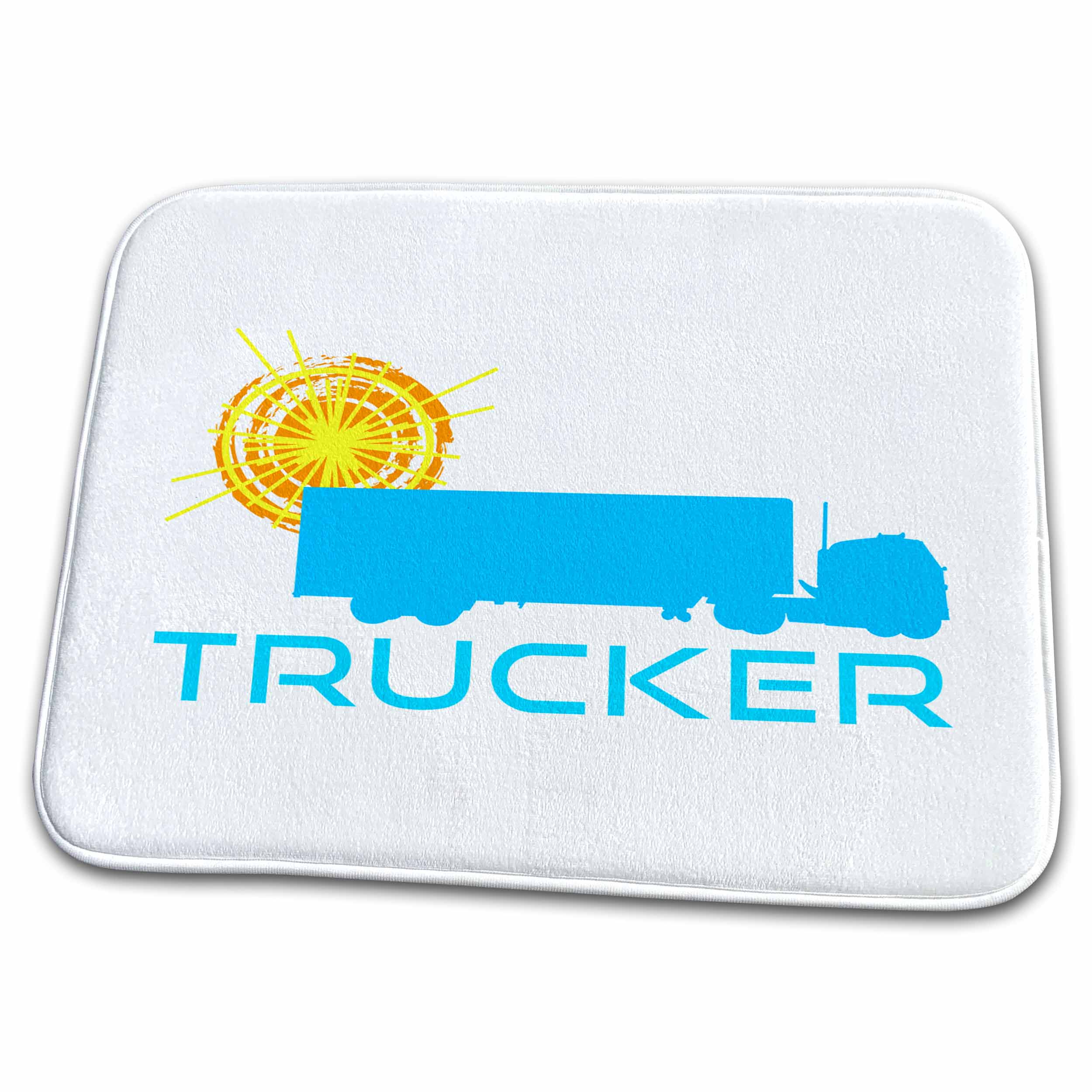 3dRose Trucker. Sun, truck image, text trucker. White background - Dish Drying Mats (ddm-267214)