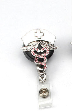 Badge holder with nurse cap design on a white background