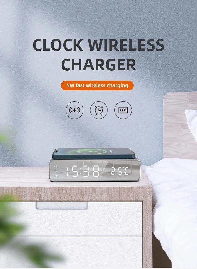 LED Alarm Clock with Wireless Charger