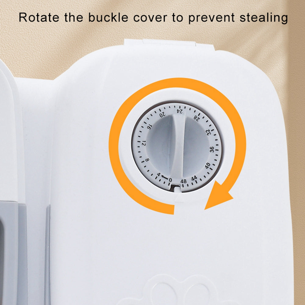 Timer with a buckle cover feature on a beige background