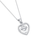 A silver heart-shaped locket pendant necklace with a small central clear gemstone and a silver chain, shown on a plain white background.
