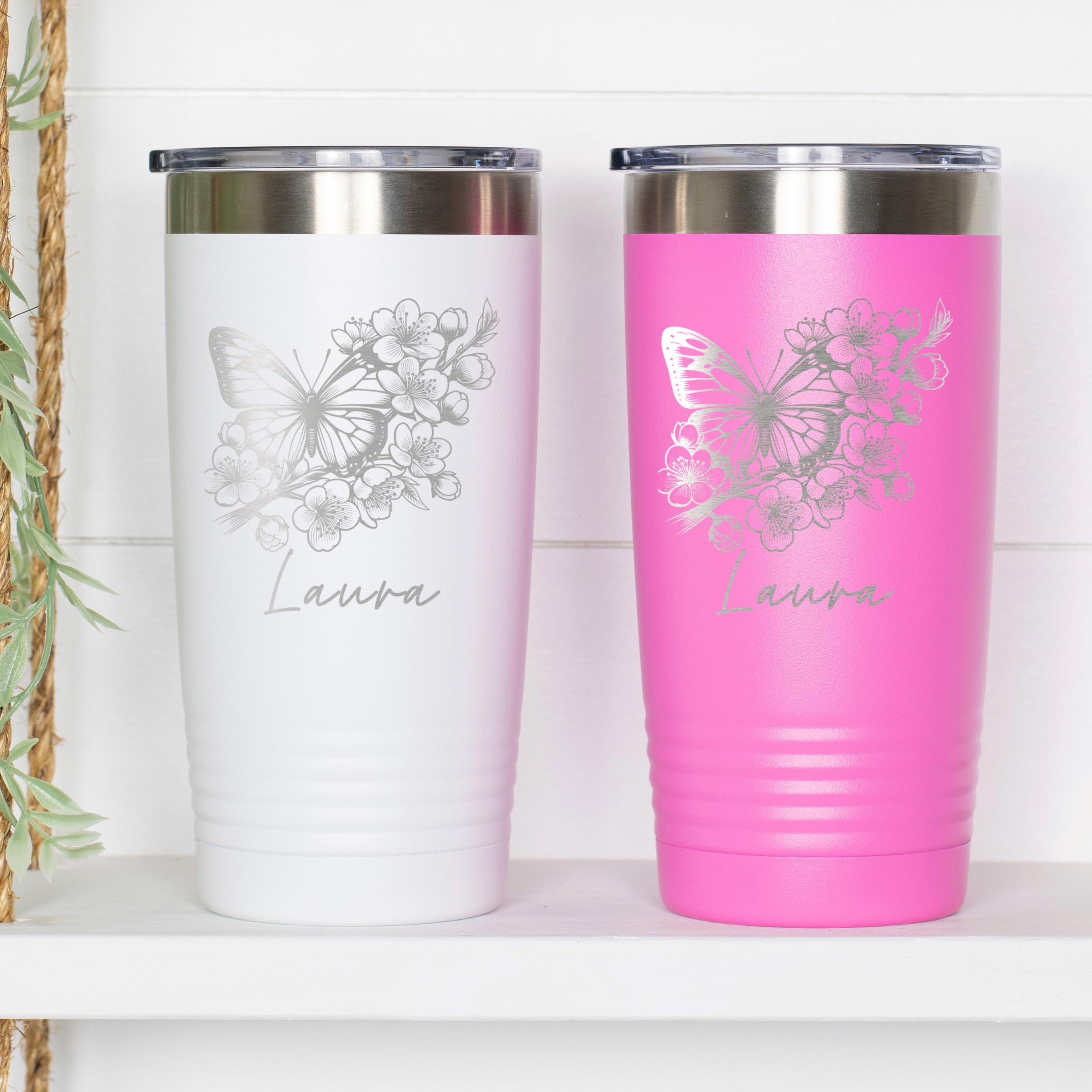 Personalized Butterfly Tumbler - Custom Insulated 20 oz Stainless Steel Mug