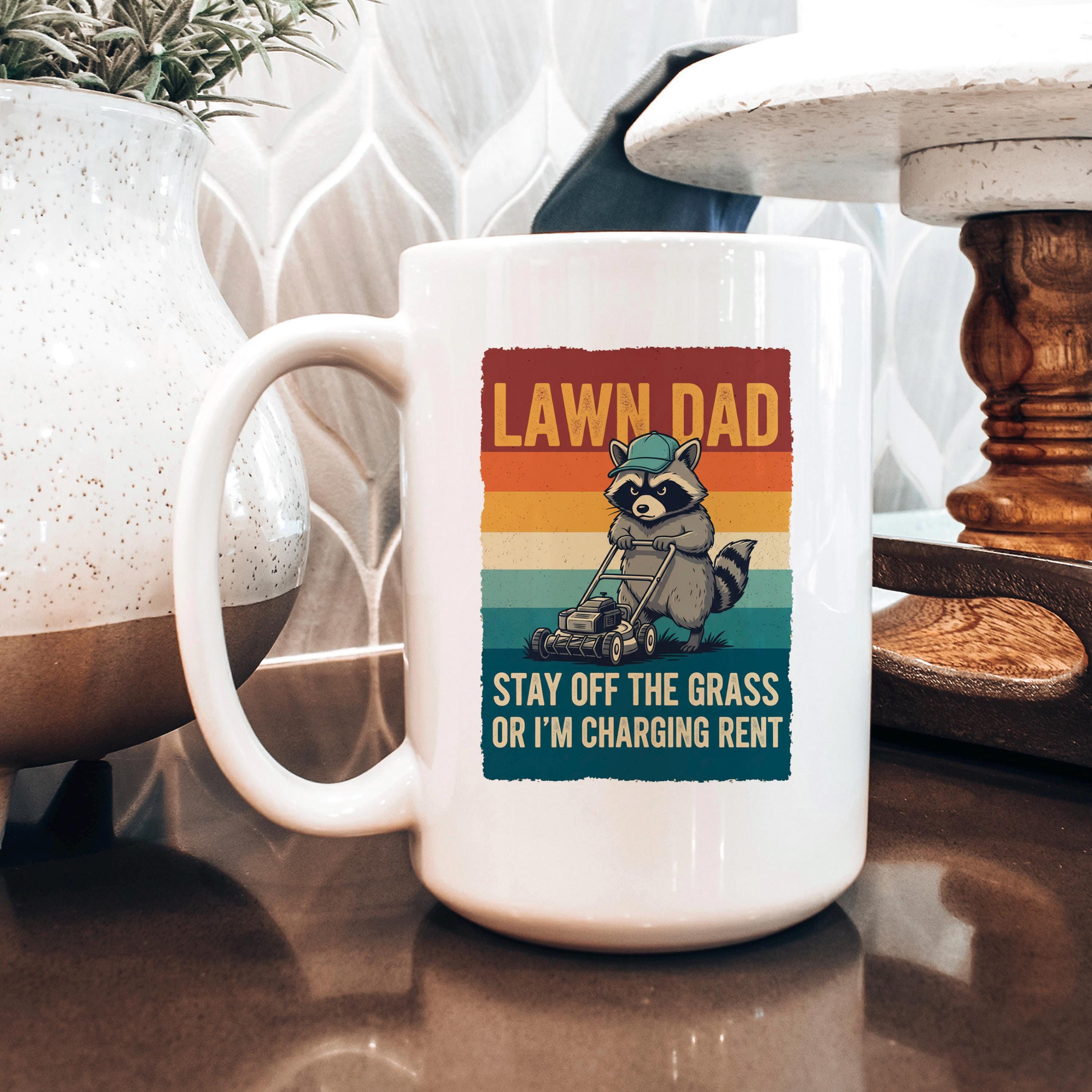 Funny Dad Mug - Vintage Raccoon Coffee Cup | Lawn Care Gift, Dad Humor Present