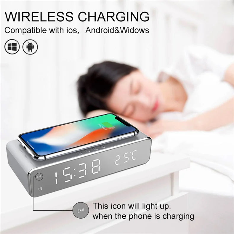 LED Alarm Clock with Wireless Charger
