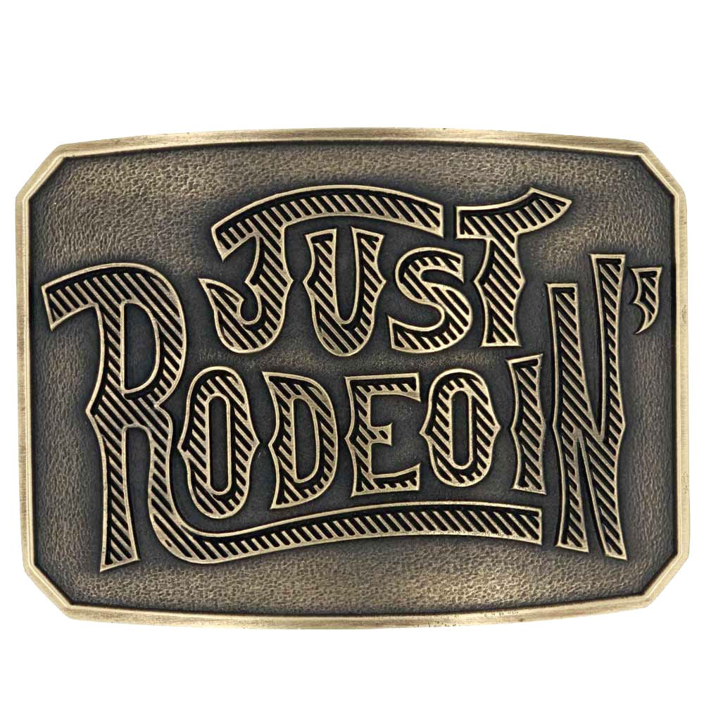 Dale Brisby “Just Rodeoin’” Belt Buckle – Brass Western Attitude | Jeffers