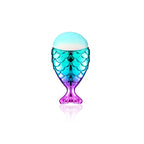 Mermaid-style egg-shaped product with blue and purple design on a white background