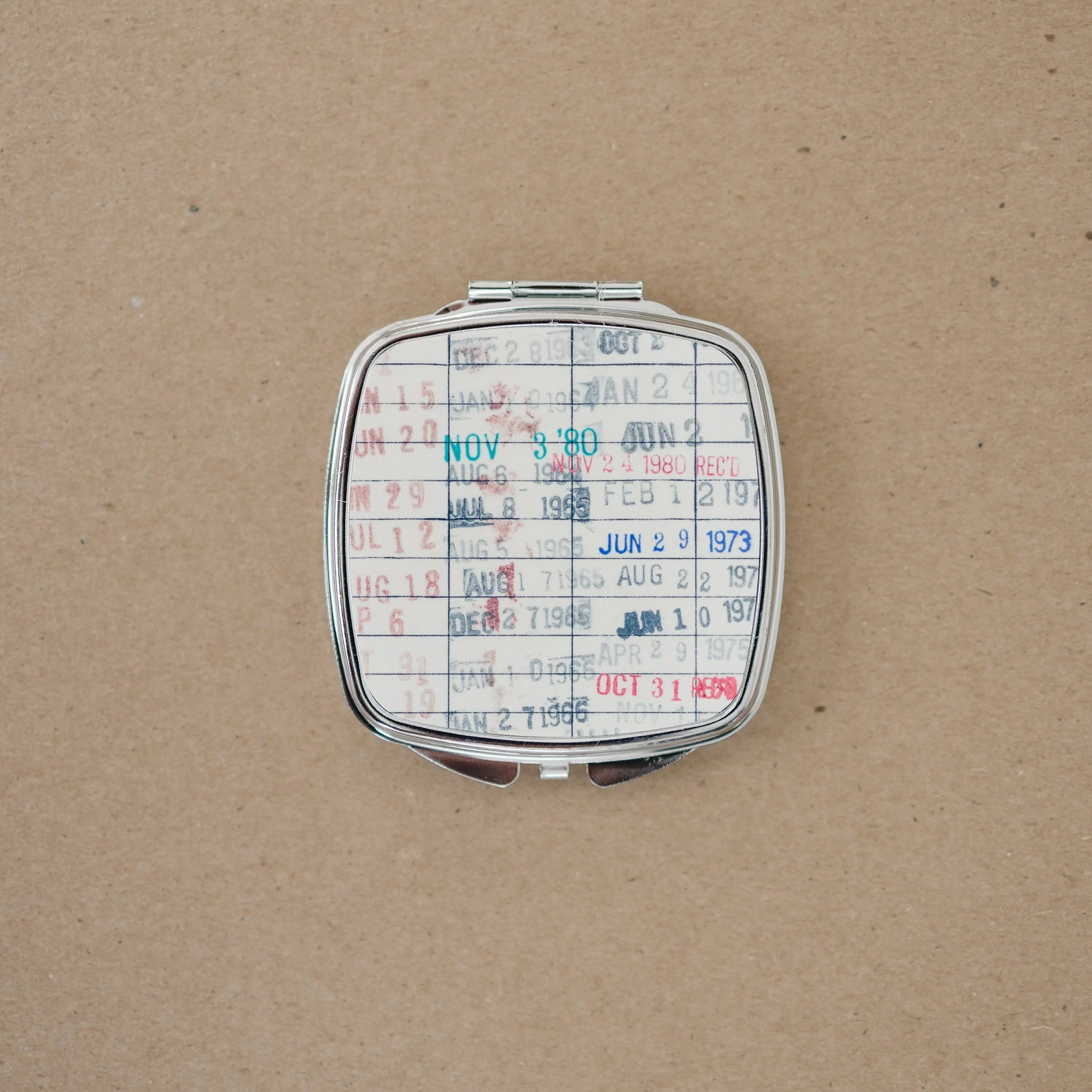 Library Card Compact Mirror - Vintage Purse Makeup Mirror for Book Lovers & Teachers
