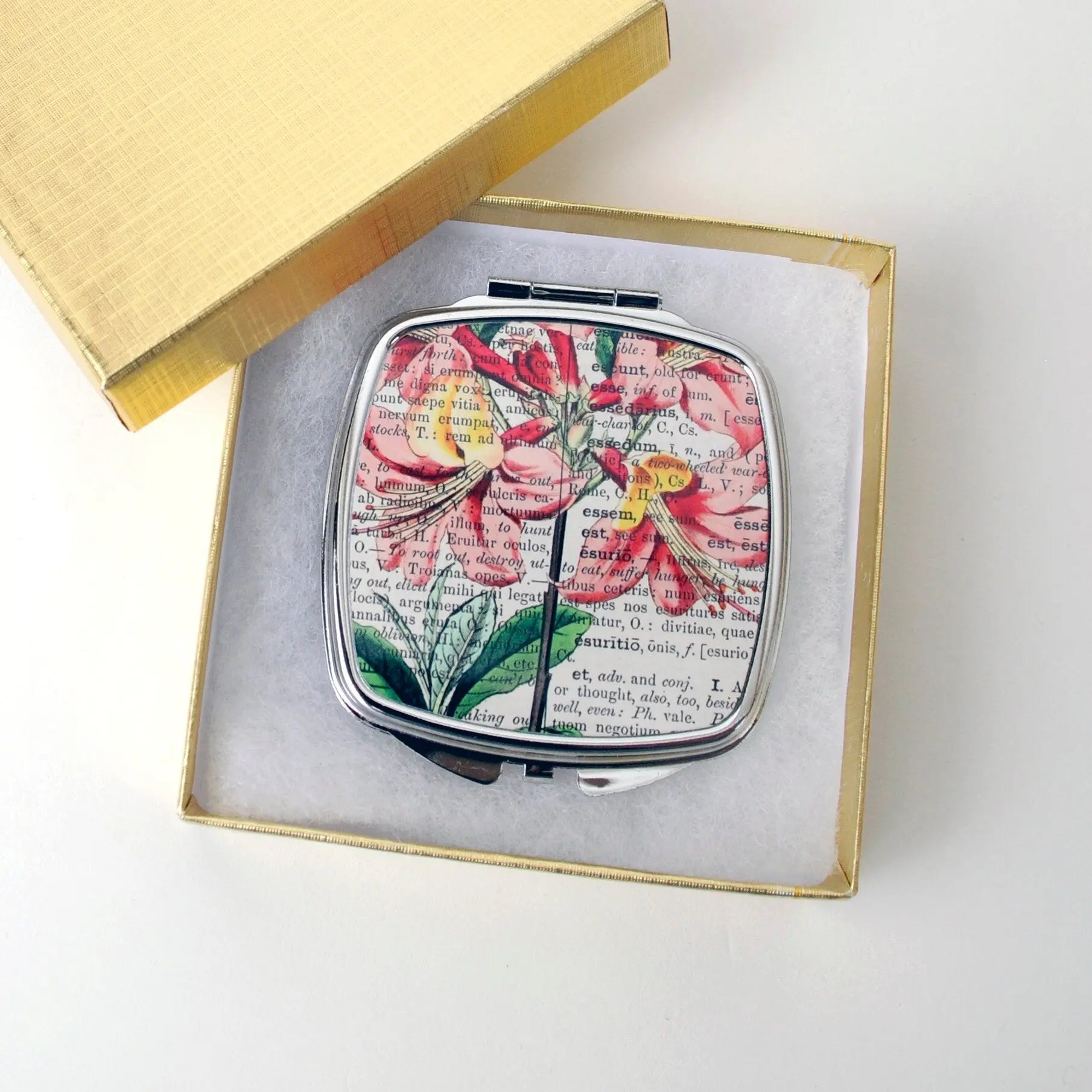 Vintage Floral Compact Mirror - Compact Mirror Gift for Her  - Pocket Mirror - Purse Mirror - Pocket Mirror
