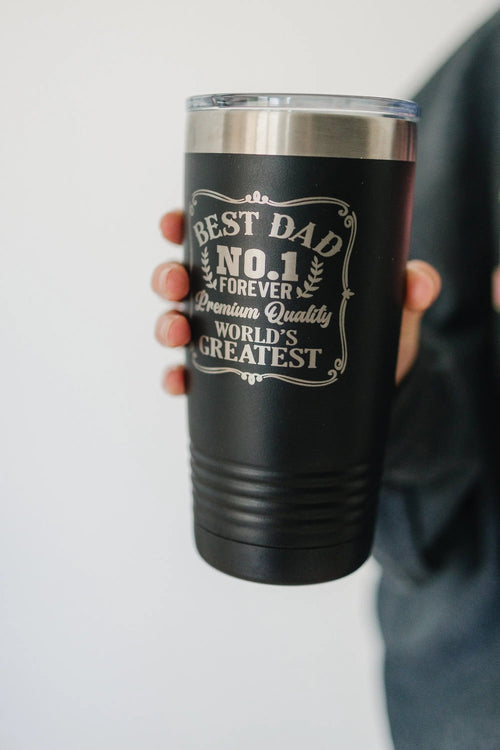 "Best Dad No. 1 – World's Greatest" Engraved Tumbler – 20 oz Insulated Stainless Steel, White or Black