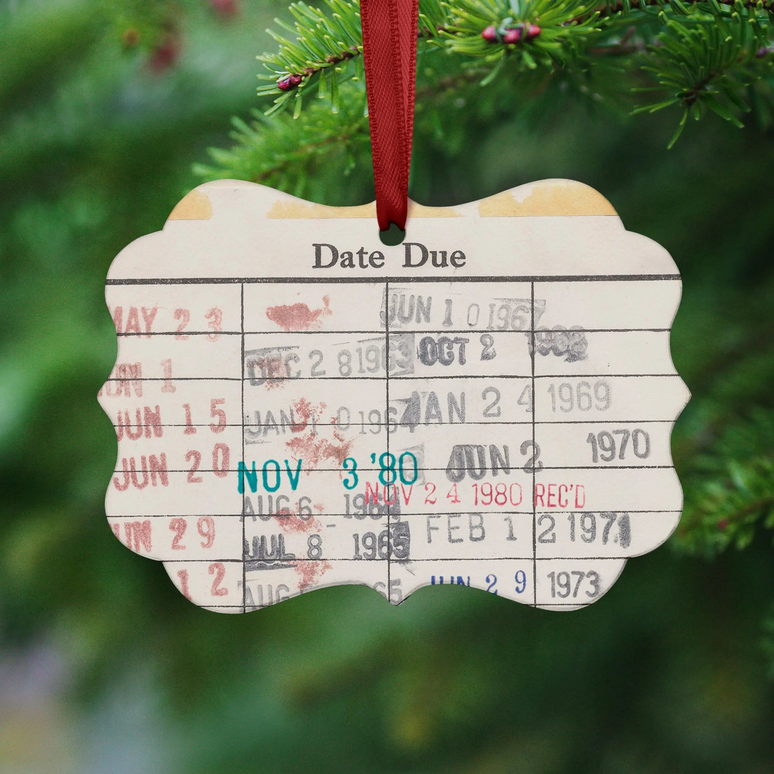 Book Lover Christmas Ornament - gifts for her - book ornament - librarian gift ideas - book club gift exchange - vintage library book dates
