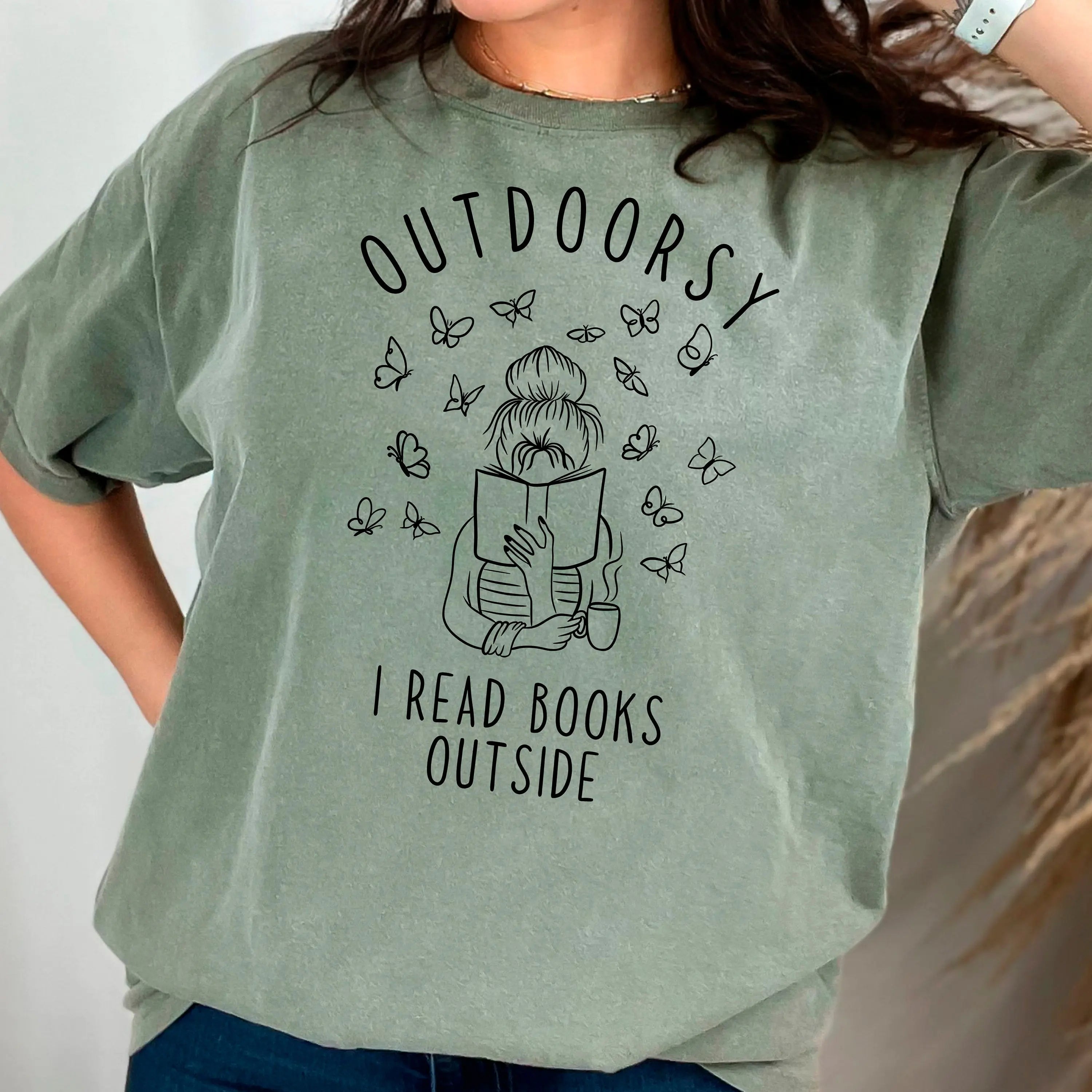 bookish gift for her, Outdoorsy I Read Books Outside Comfort Colors Shirt, book lover gift,  Bookworm Retro Shirt Romance Reader Book Addict
