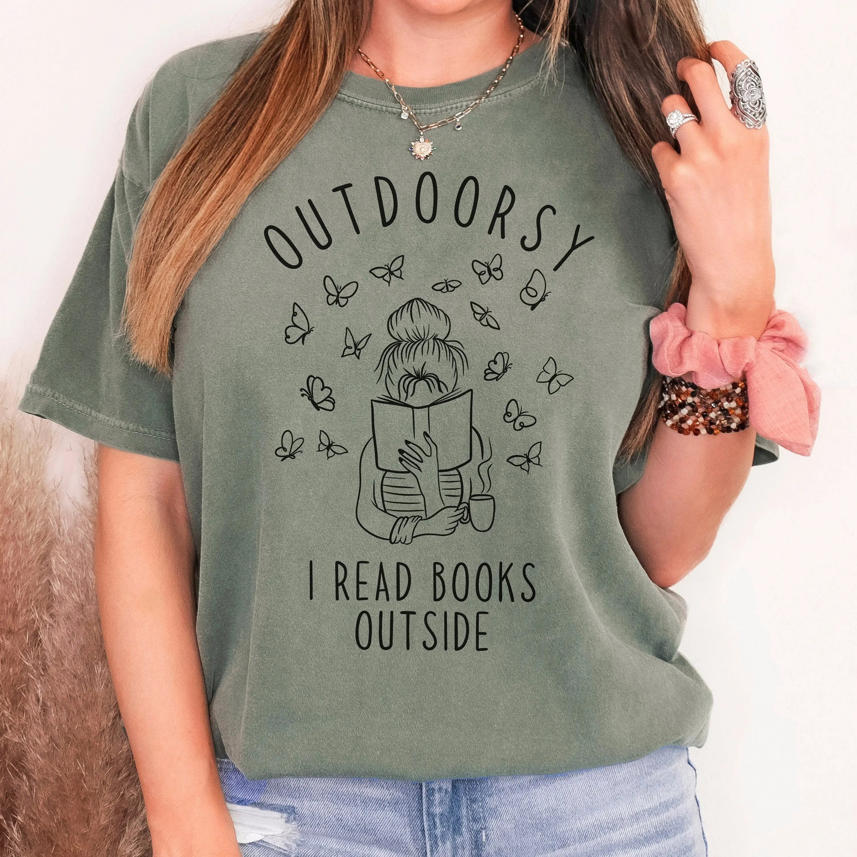 bookish gift for her, Outdoorsy I Read Books Outside Comfort Colors Shirt, book lover gift,  Bookworm Retro Shirt Romance Reader Book Addict
