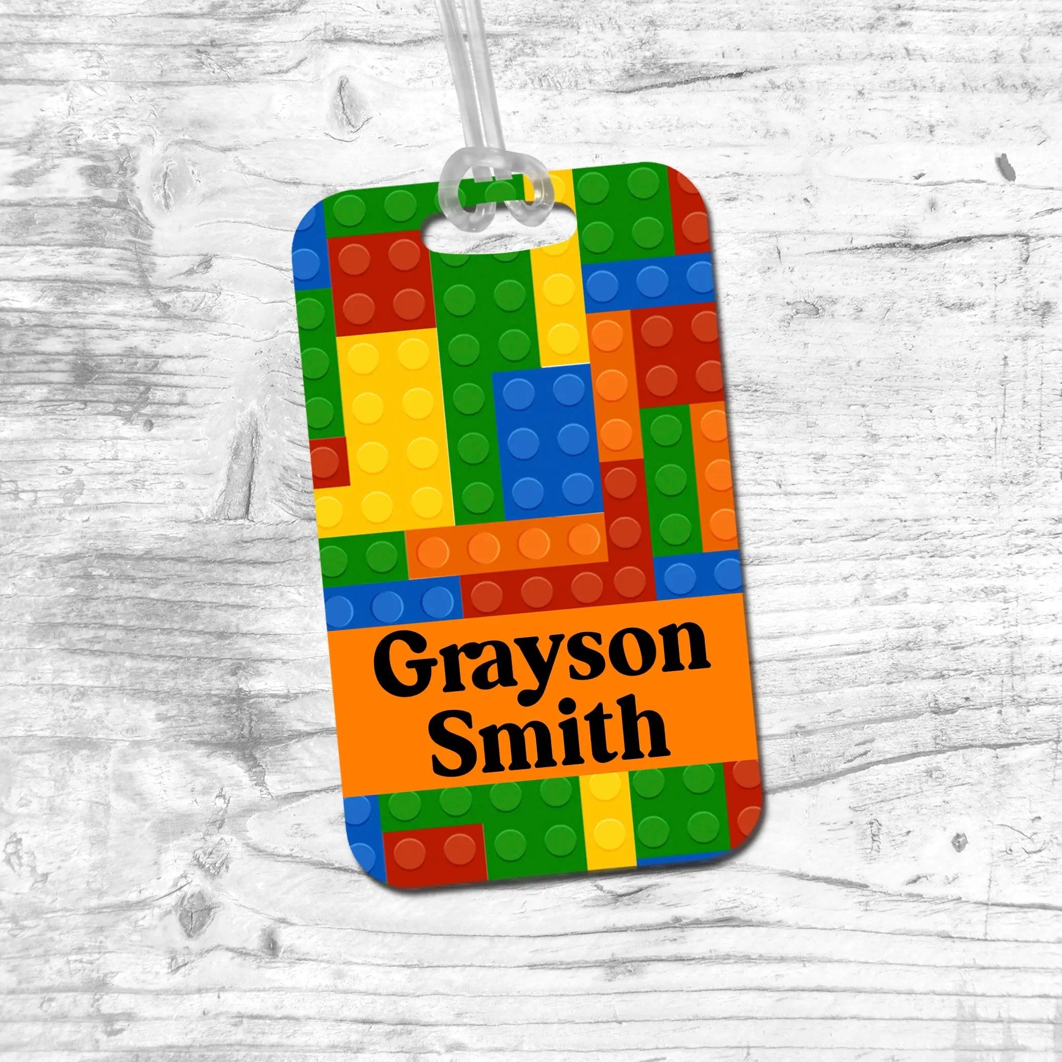 Boys Backpack Name Tag -  Back to School Bag Tag Building Blocks Colors