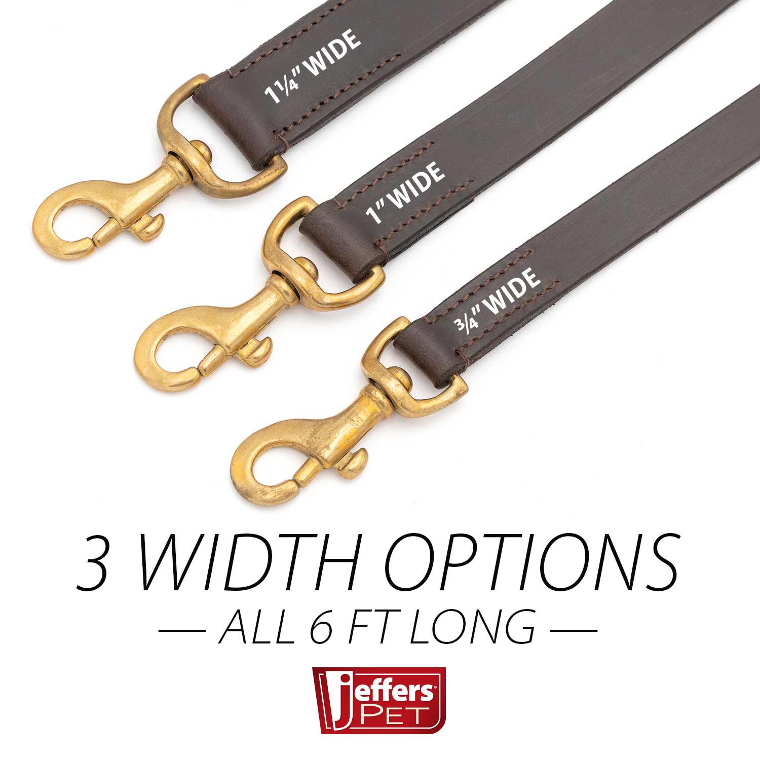 Flat Leather Dog Leash with Hand Strap – 6’, 3 Widths | Jeffers