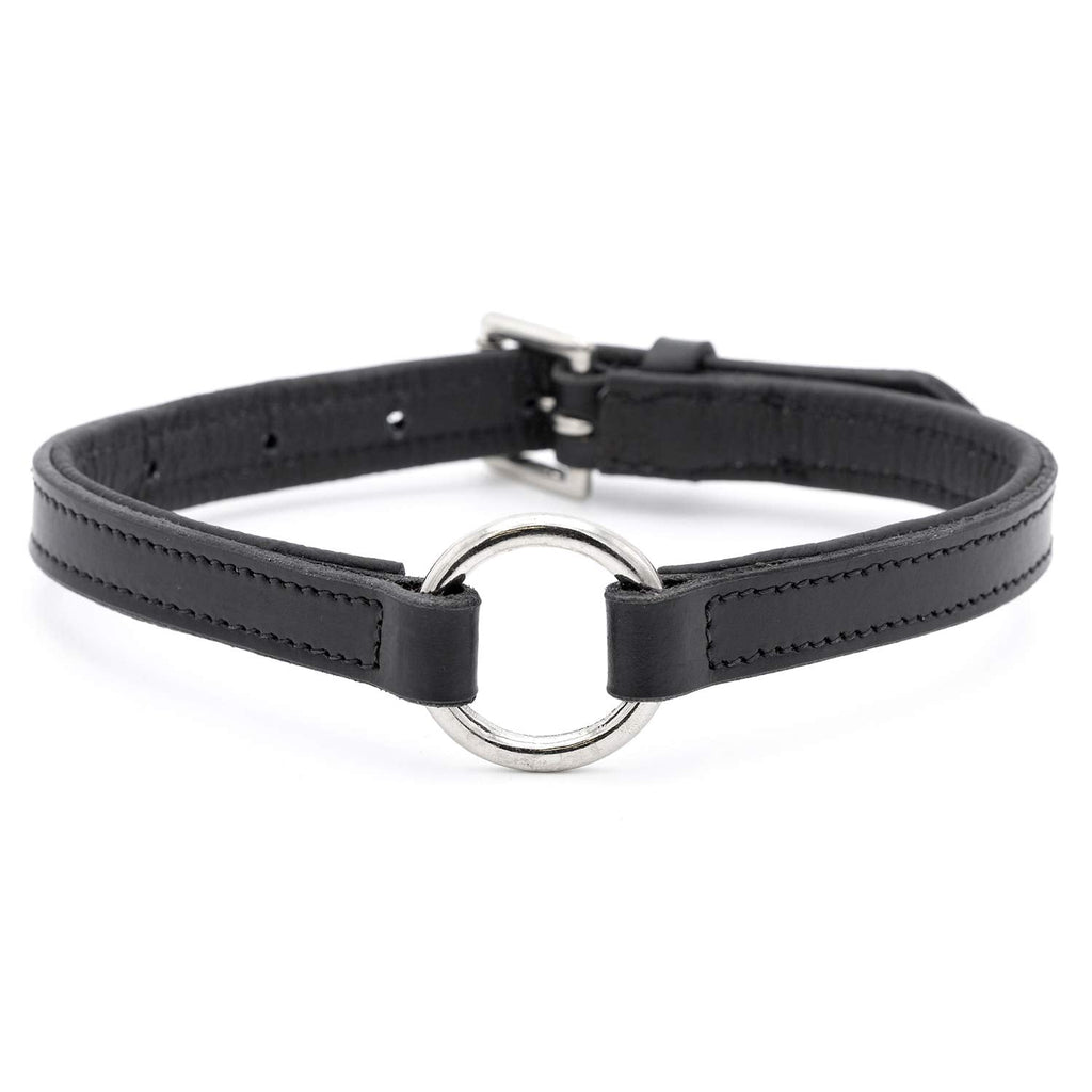 Padded Black Leather Dog Collar – Drum-Dyed Cowhide, Nickel O-Ring | Jeffers