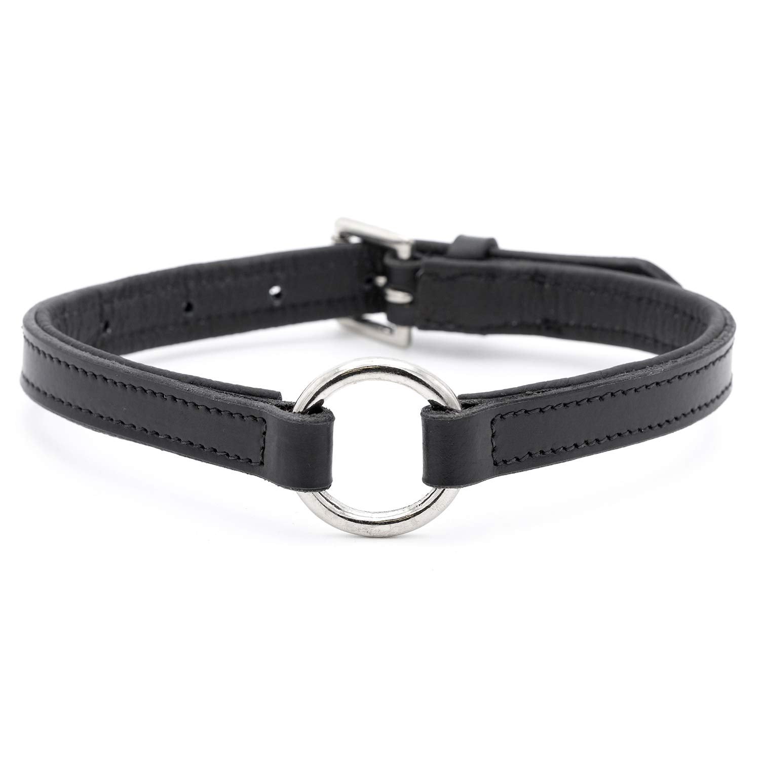 Padded Black Leather Dog Collar – Drum-Dyed Cowhide, Nickel O-Ring | Jeffers