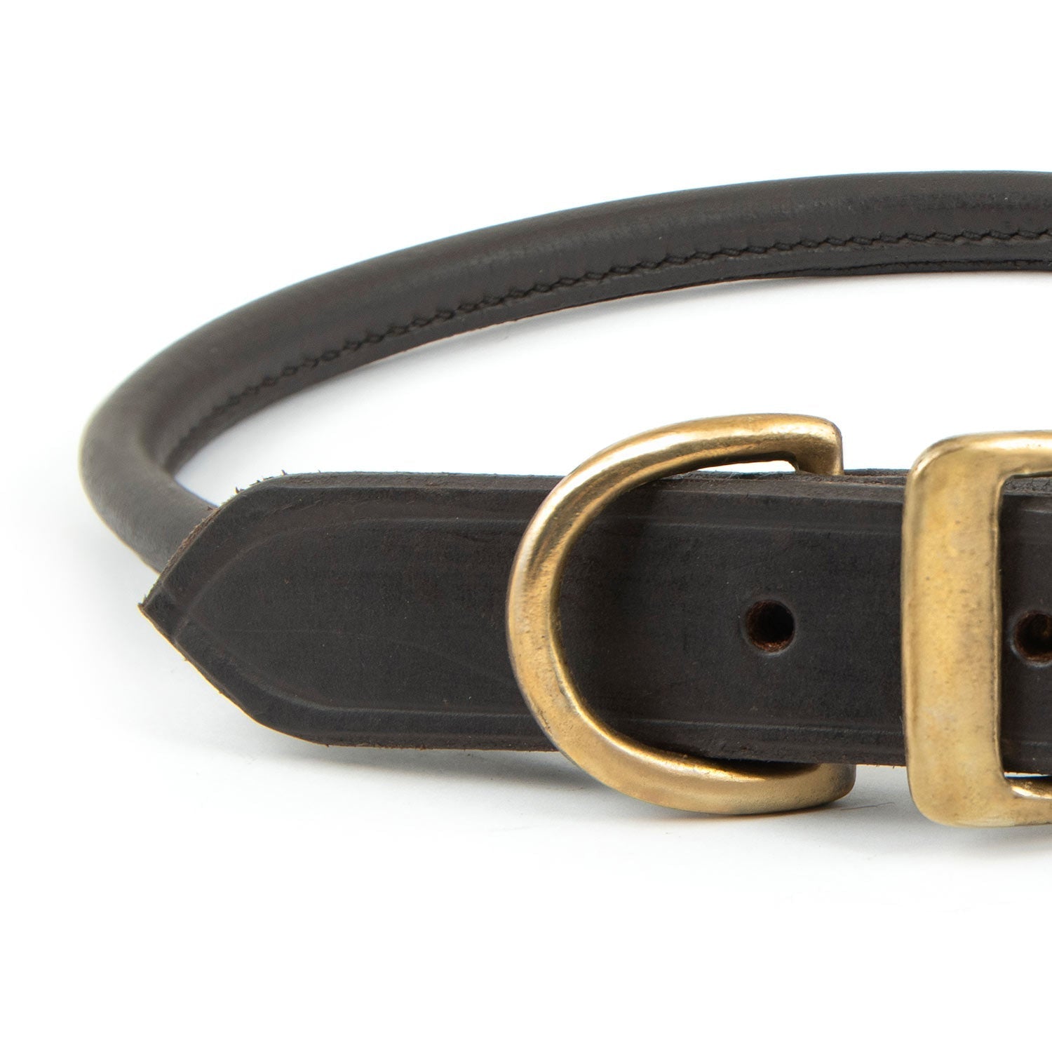 Rolled Leather Dog Collar – Chestnut with Brass Hardware, 8 Sizes | Jeffers
